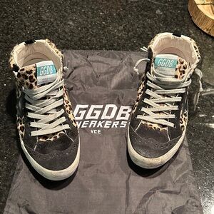 Golden Goose Black and Leopard Print Sneakers